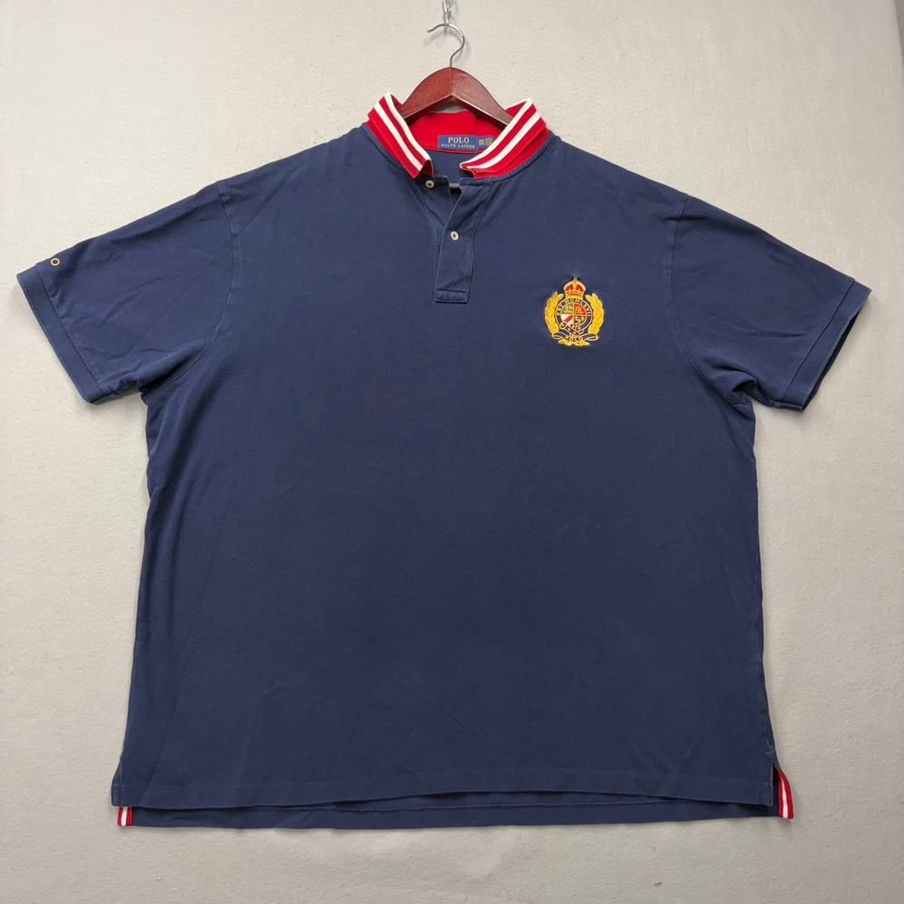 Polo Ralph Lauren Polo Shirt Mens 3XB Navy Blue Crest Embroidered Striped Collar